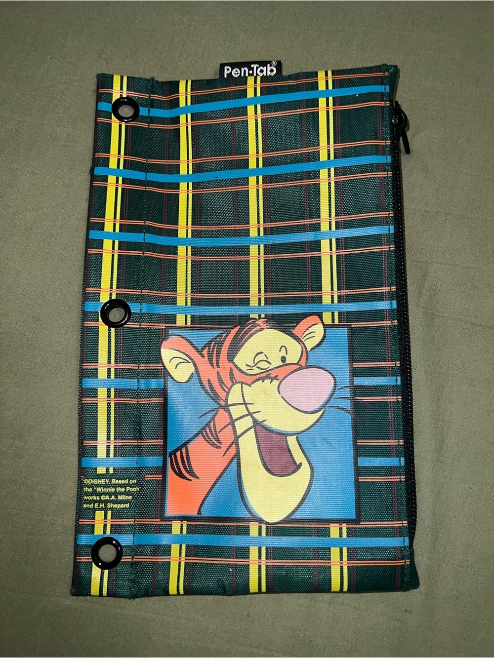 Vintage Disney Tigger Pencil Pouch - Green Plaid